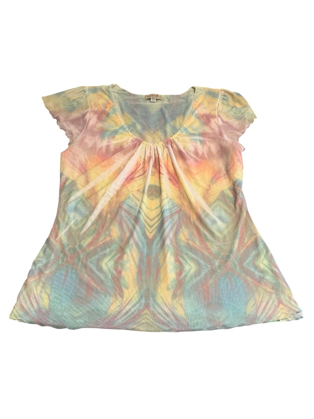 Y2K one world live and let live Pastel Tie-Dye Cap Sleeve Tee - Women's